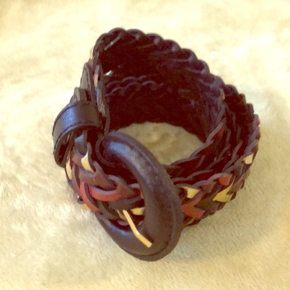 Golden brown red black woven leather belt - Picture 1 of 8
